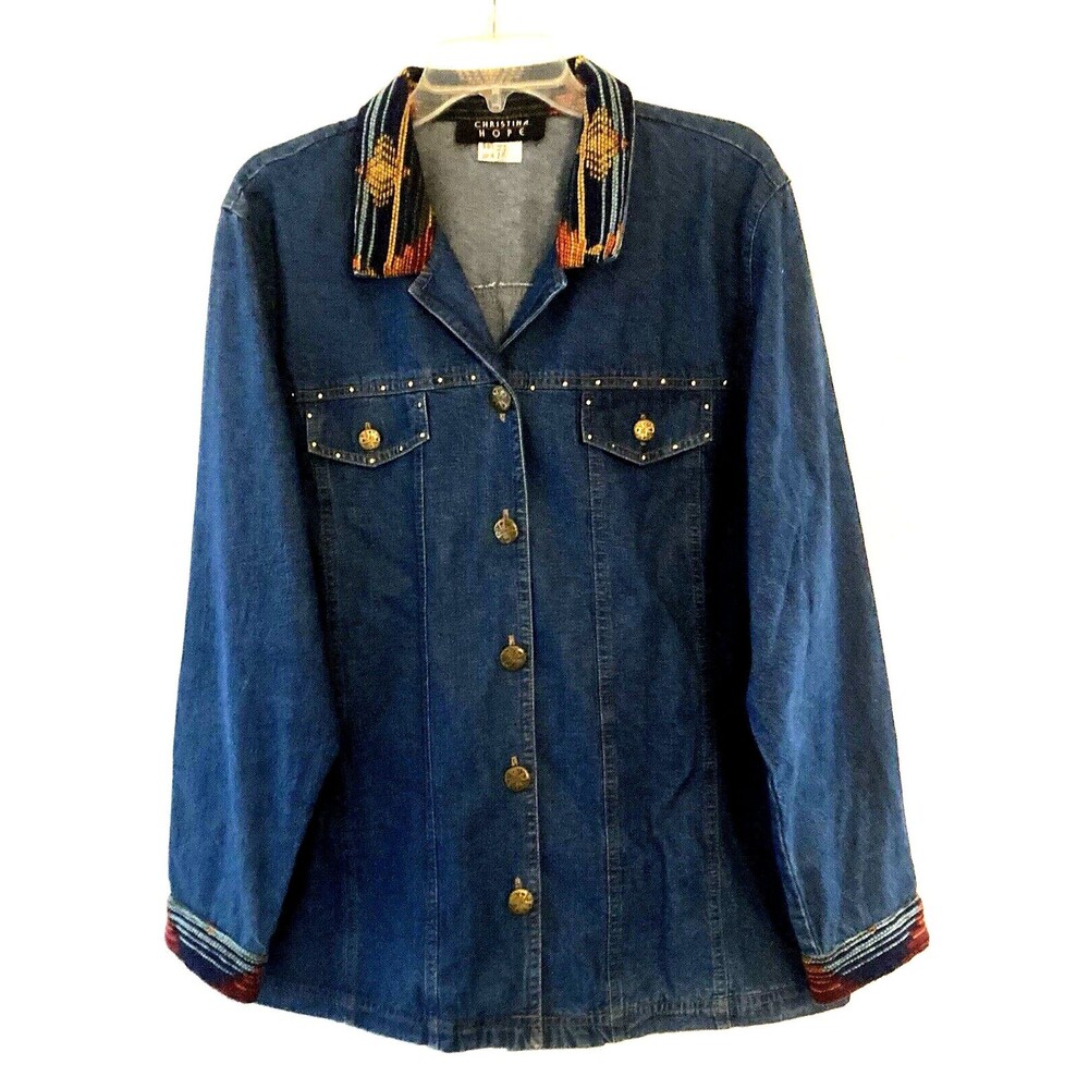 Vintage Christina Hope Womens Denim Jacket Sz 16 Southwest Trim Studs